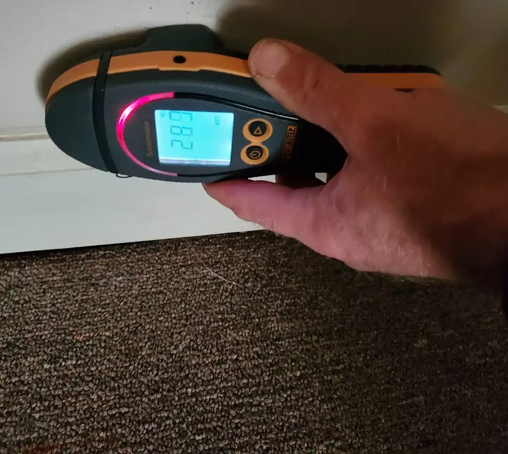 Moisture detection at baseboard during Burst Pipe Cleanup in Islamorada, Village of Islands